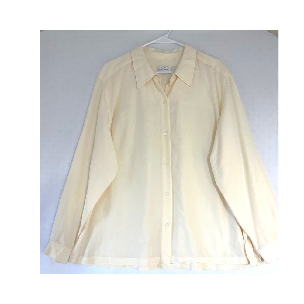 Emma James Liz Claiborne Cream Yellow Rayon Blend Button Down Blouse Size 22